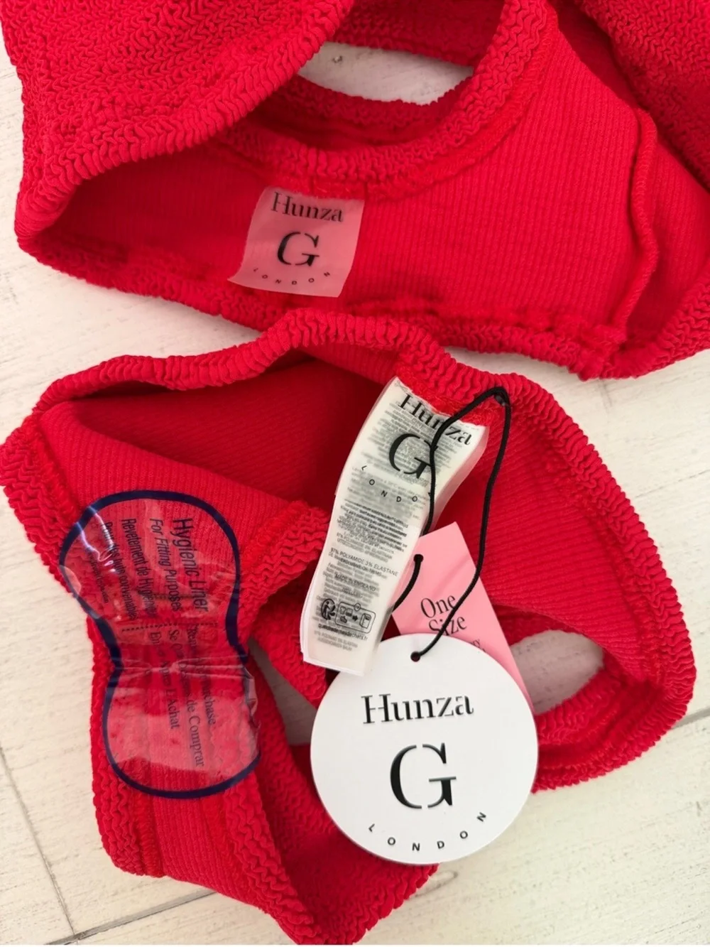 Hunza G Juno Two Piece Swim Bikini Set Red NWT Crinkle OS